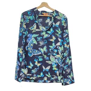 Tory Burch Blue Butterfly Print Blouse